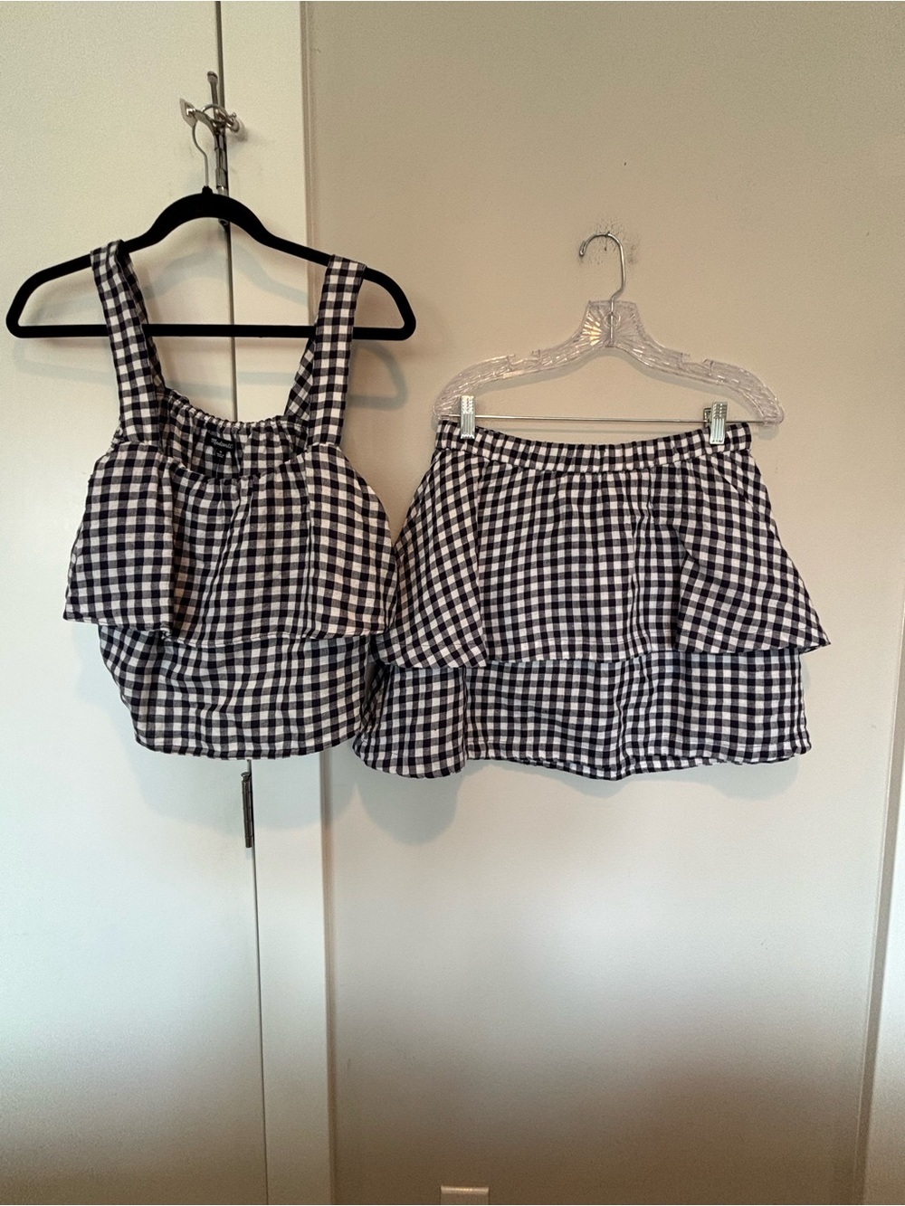 Madewell Navy and White Gingham Ruffle Two-Piece